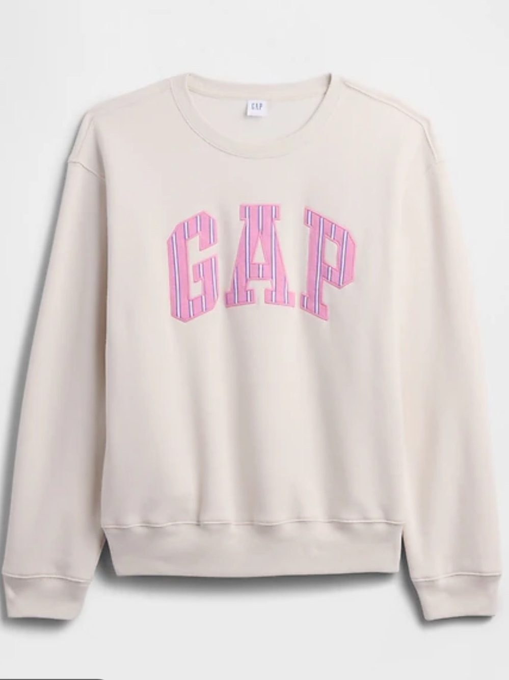 GAP Crewneck Sweatshirt in Cream with Pink Logo
